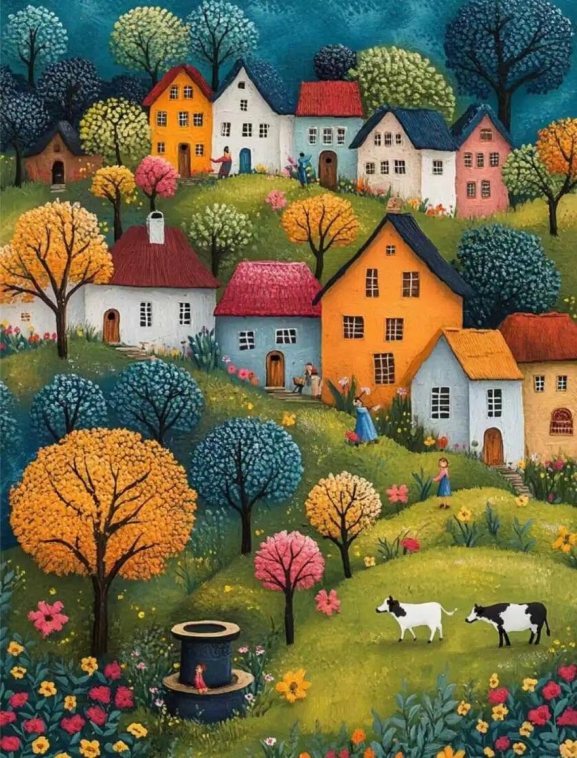 Rqwybcaxn Bead Cross Stitch Kits Big Trees and Houses 40x50cm