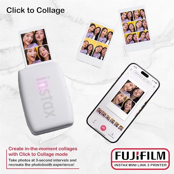 Fujifilm Instax Mini Link 3 Printer Bundle Instax Mini Film (40 Sheets), Link 3 Protective Case (Clay White)