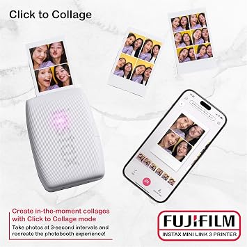 Fujifilm Instax Mini Link 3 Printer Bundle Instax Mini Film (40 Sheets), Link 3 Protective Case (Clay White)