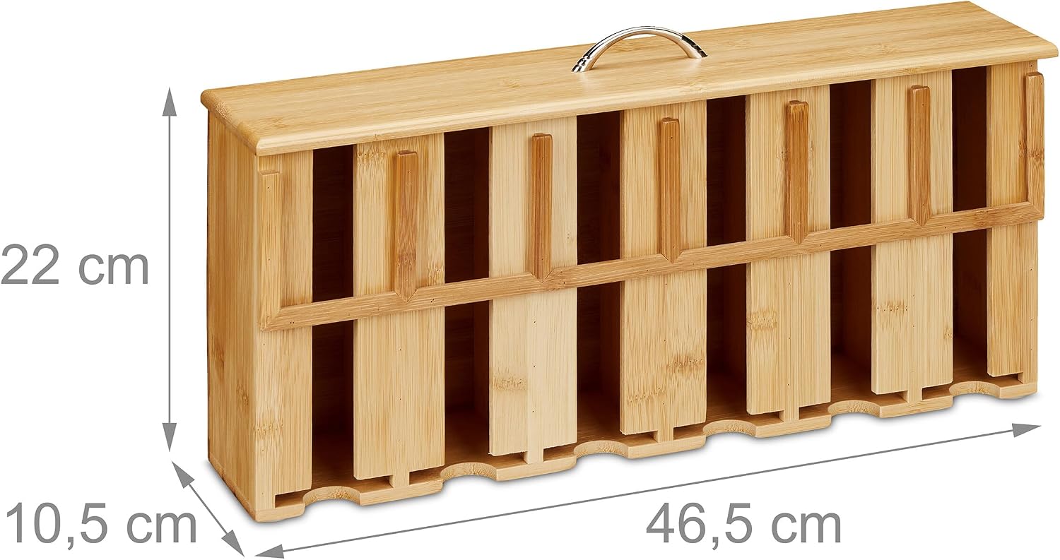 Relaxdays Organiser, 6 Compartments, Bamboo, HWD: 22 x 46.5 x 10.5 cm, Teabag Dispenser, Tea Rack, Natural/Silver