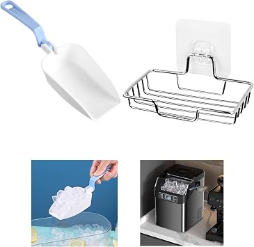 Ice Scoop with Holder Ice Maker Scoop Holder Scooper Accessory for Frigidaire Ice Makers and Machines Kitchen Freezer, Ice Scooper Holder & Ice Scoop 2PCS Set, Easy Clean Small 8in