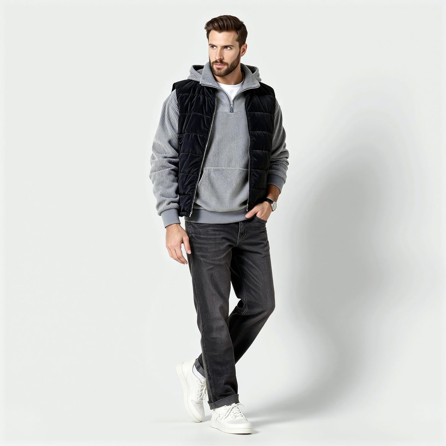 GINGTTO Mens Quarter Zip Pullover Hoodie Corduroy Sweatshirt Men Mock Neck - Image 5