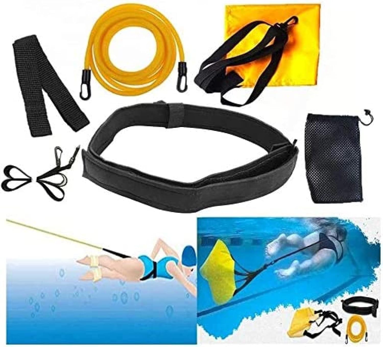 Swim Training Canvas Strap Set Float Belt Stationary Swim Belt Static Swimming Belt Set Swimming Bungee Cable Resistance Band,YUYANAIAI