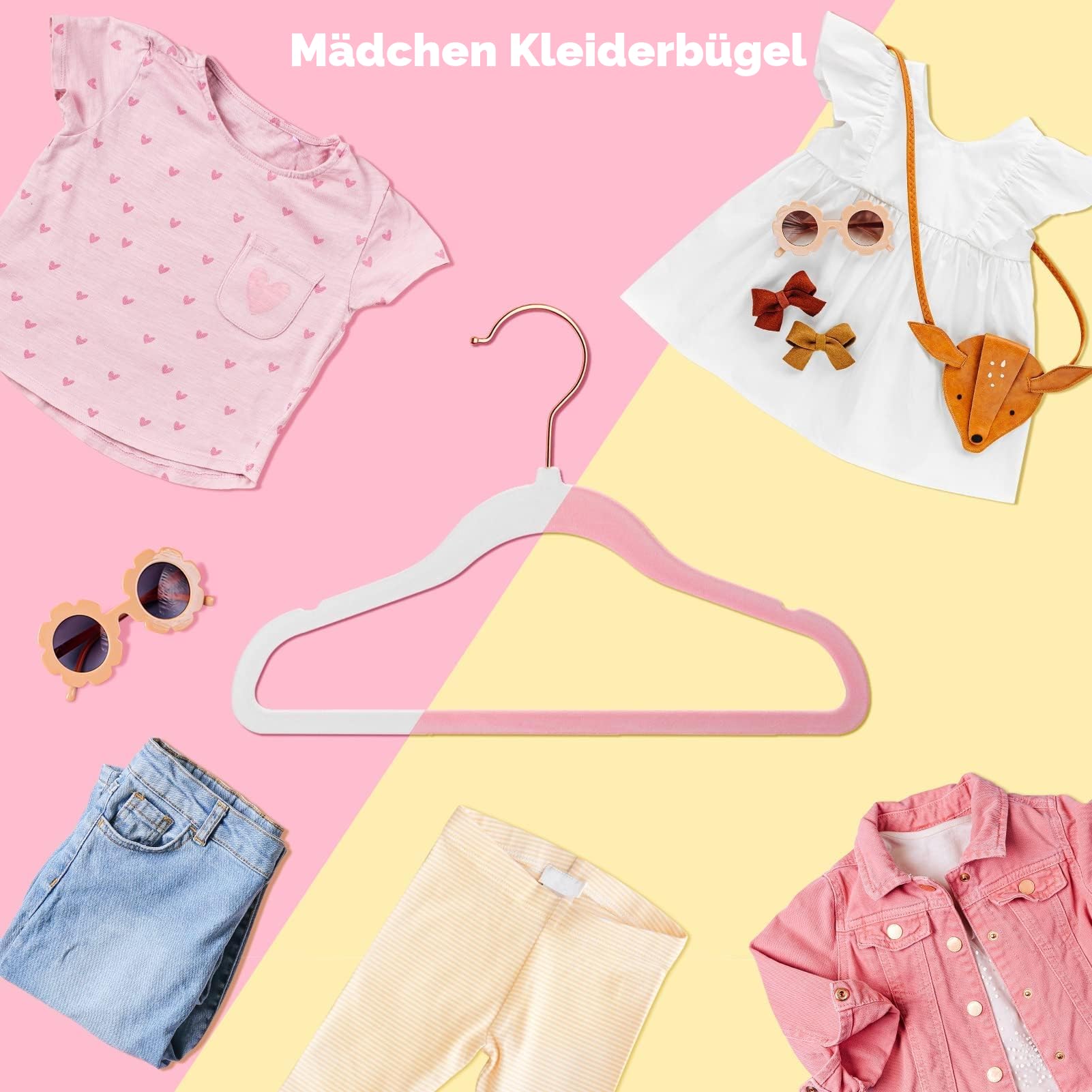 HOUSE DAY 60 Stück Kinder kleiderbügel Samt（35.5cm breit）— Weiß Kinderkleiderbügel Samt Kinder Kleiderbügel rutschfest Kleiderbügel Platzsparend mit drehbarer Haken für 3-15 Jahre