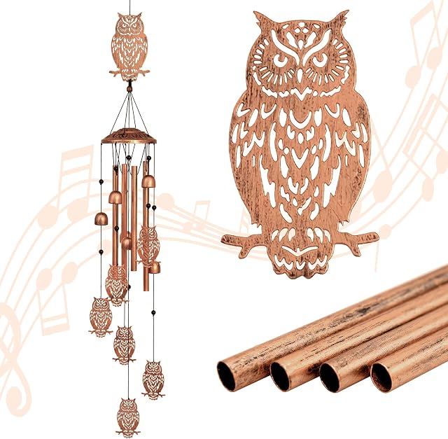 GDNSFIT Owl Chimes de vent pour l'extérieur,Cuisines métalliques,Cadeaux pour les femmes/hommes,Cadeaux de jardin en bois extérieur,Mémorial/Housewarming/Birthday/Festival Gifts,Front Yard Decor