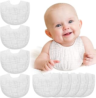 Tatuo 10 Pcs White Muslin Baby Bibs Bulk Adjustable Drool Bandana for Newborn Baby Boy Girl Cotton Soft Absorbent Bandana Bibs for Drooling and Teething Machine Washable