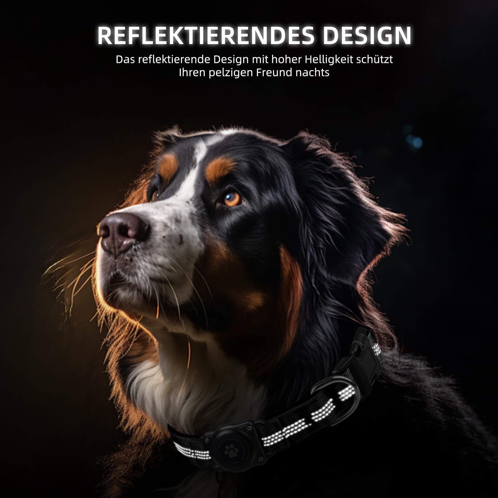 Upgraded AirTag Hundehalsband, IP68 Wasserdicht AirTag Hundehalsband Halter, Reflektierend, Ultra-Durable, Komfortabel Gepolstert, Heavy Duty Hundehalsbänder für Kleine Mittlere Große Hunde[Schwarz,L]