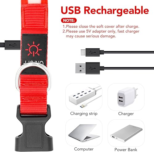 Miniatura 10 de Collar para perro con luz LED, ajustable, recargable por USB, superbrillante, luz de seguridad brillante para perros (S, rosa)
