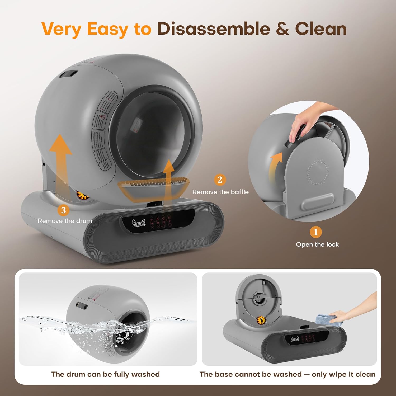 Automatic Cat Litter Box,Self Cleaning Litter Box,65L Automatic Cleaning Robot Litter Boxes,Gray Auto Litter Box with App Control,Self Cleaning Litter Box for Multiple Cats Kitty,Dual Safety Sensors