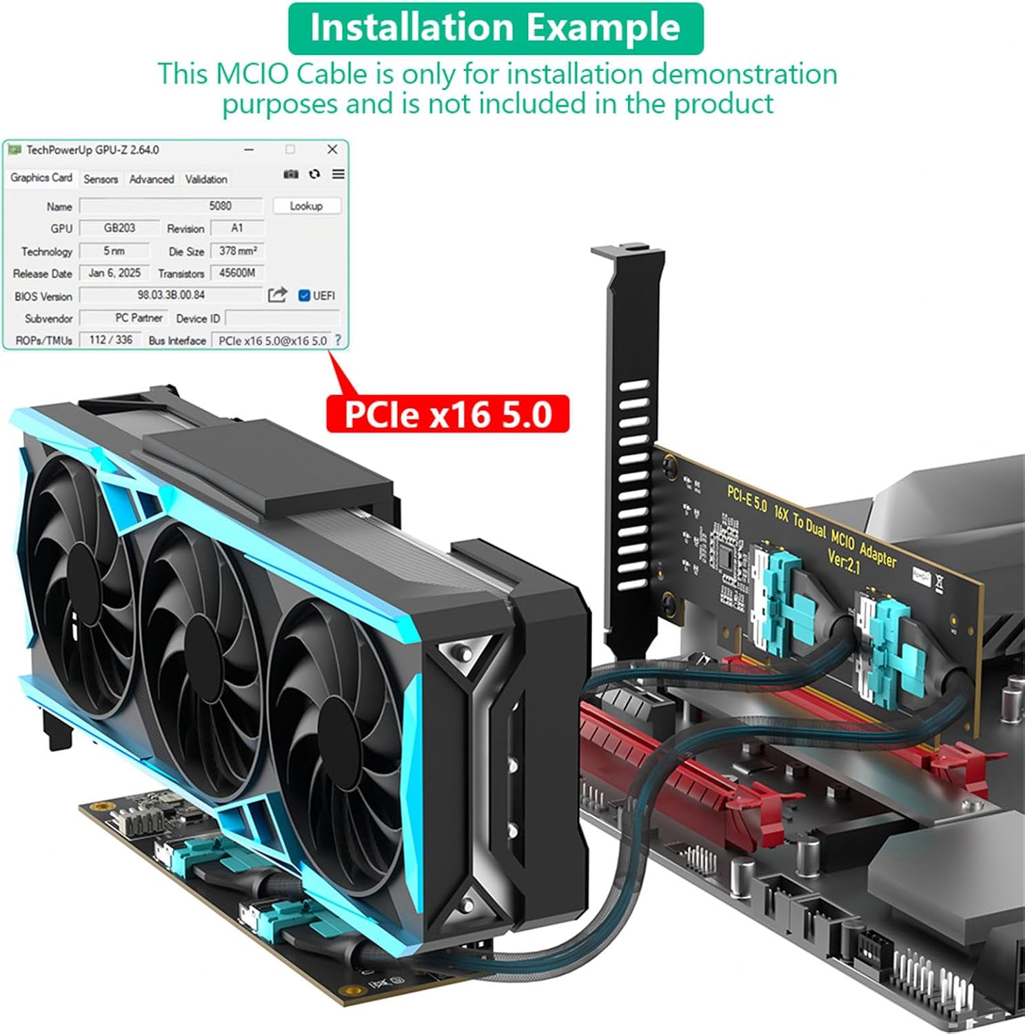 MCIOs 8I to PCIe 5.0 X16 Adapters Card with 74Pin Port