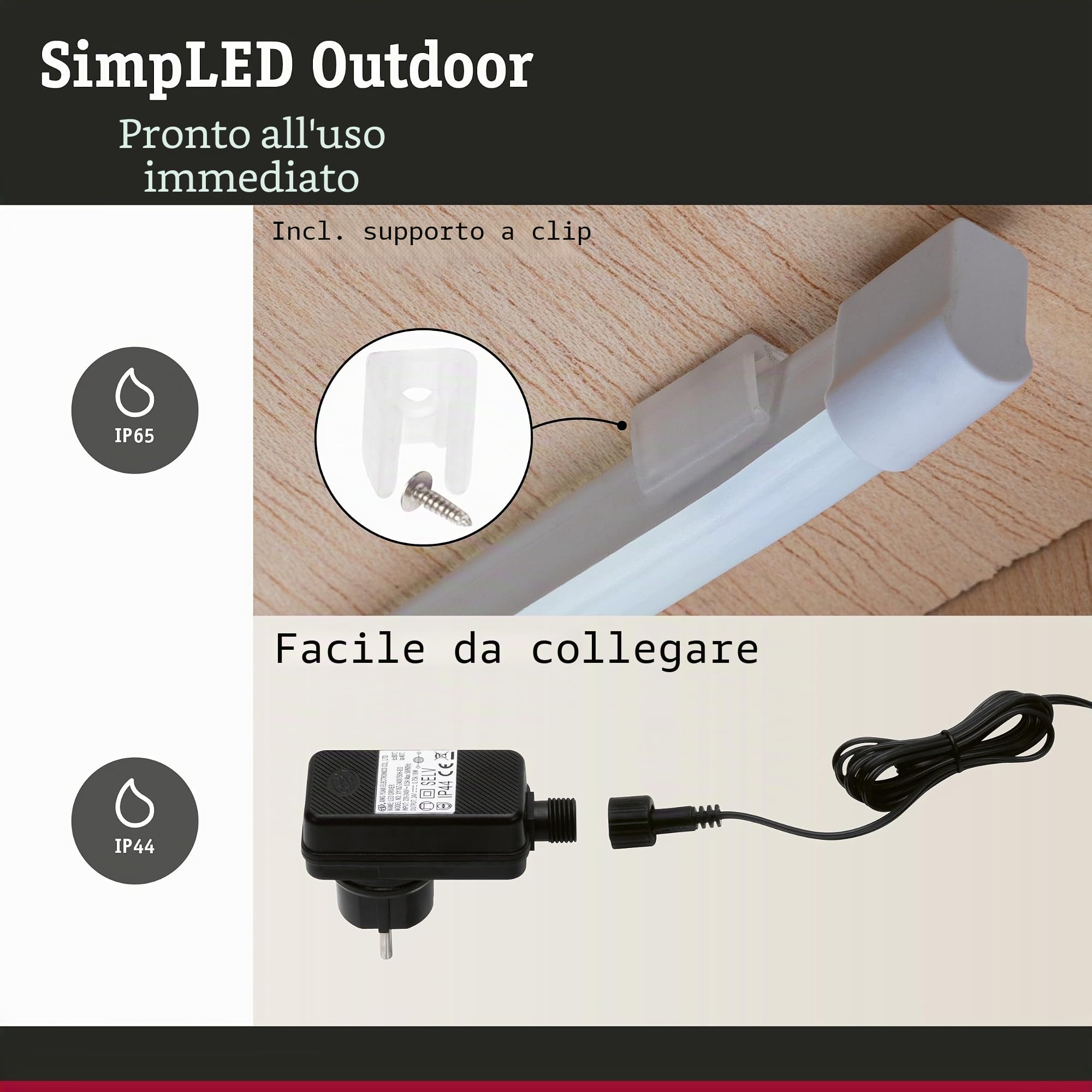 Paulmann 78906 Set di strisce LED per esterni, SimpLED, 5 m, luce bianca calda, con 1 striscia luminosa da 20 Watt, in plastica, 3000 K