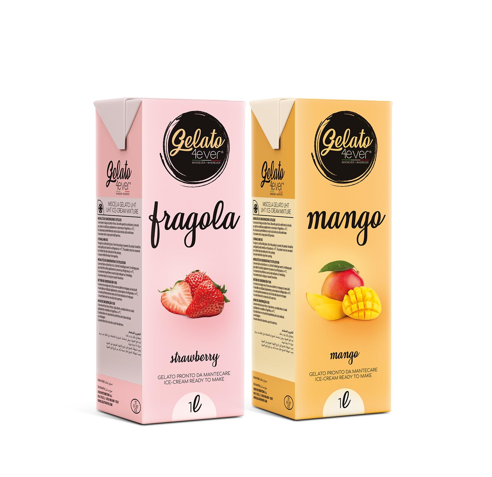 Gelato 4ever - Preparato per Gelato Pronto da Mantecare, Double Pack, Facile da Preparare, Compatibile con Tutte le Macchine per Gelati Come Ninja Creami, Magimix, HKoenig, 1L per Brick, Made in Italy