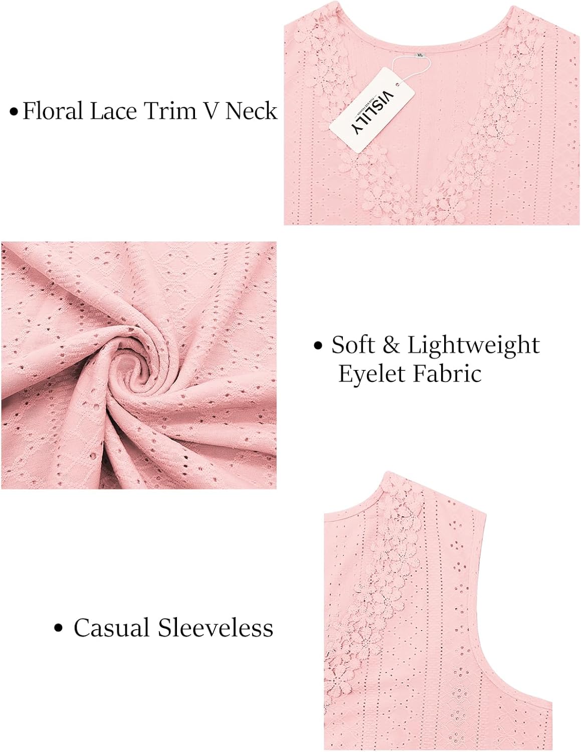 VISLILY Womens-Plus-Size-Tank-Tops Summer Floral Lace Trim V Neck Shirts Casual Sleeveless Blouses Cute Eyelet Tunics XL-5XL - Image 4