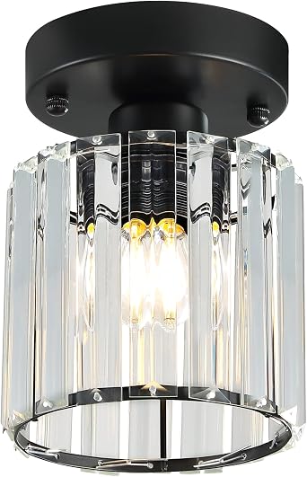 Crystal Ceiling Light Fixture, Black Semi Flush Mount Small Chandelier
