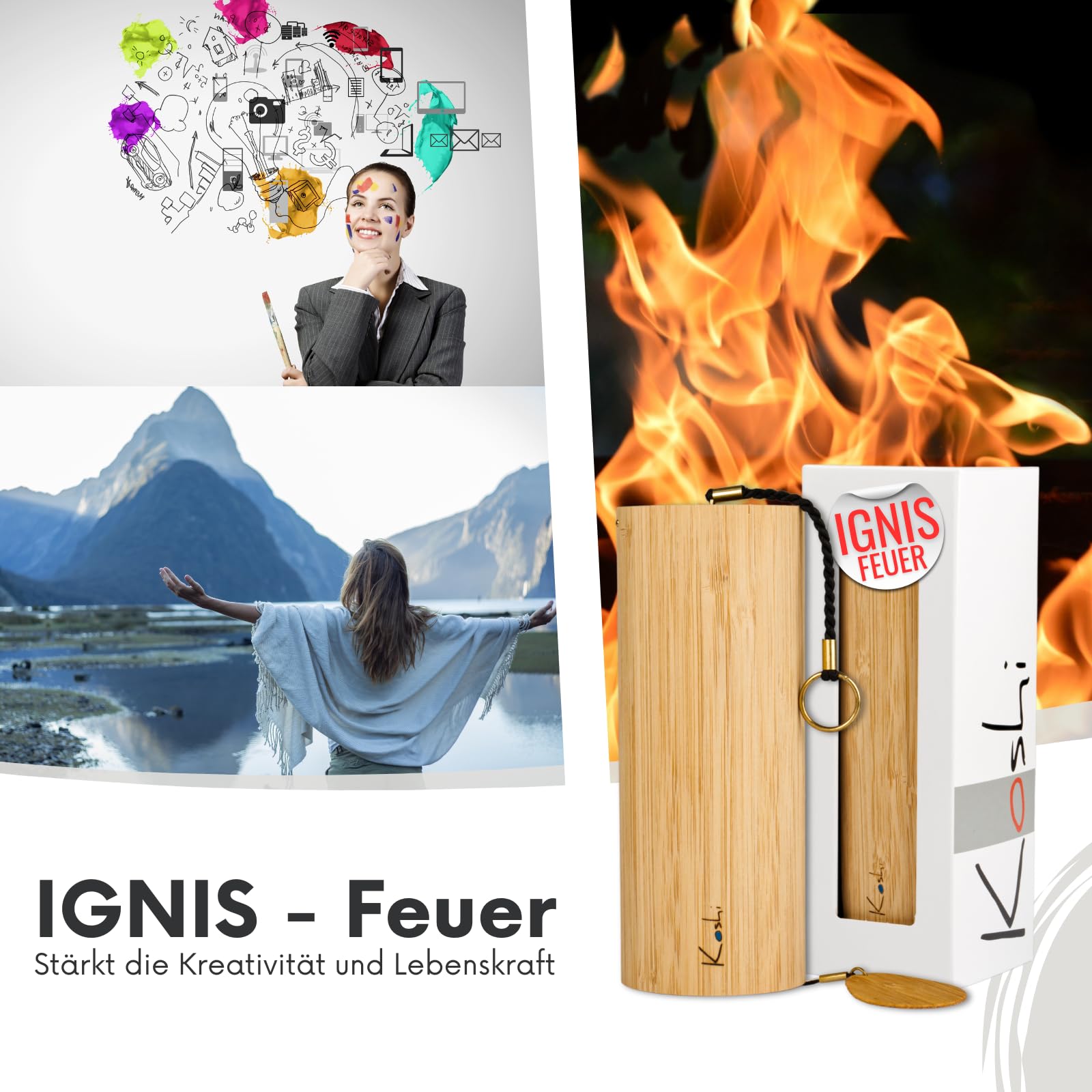 Koshi Klangspiel Ignis - Feuer mit Ständer Pisa - Klangspielständer Für Klangtherapie Yoga Und Entspannung