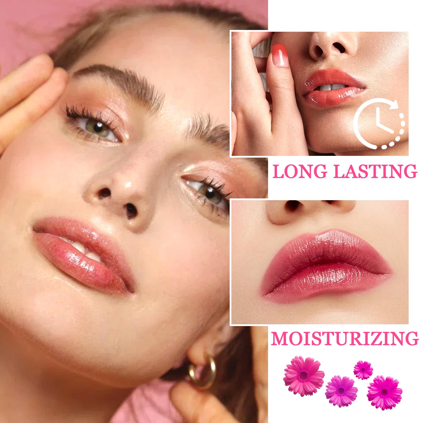 Juego de 6 lápices labiales de gelatina de flores de cristal, juego de brillo de labios hidratante que cambia de color, juego de regalo hidratante de manchas de labios mágico, juego de regalo de 6