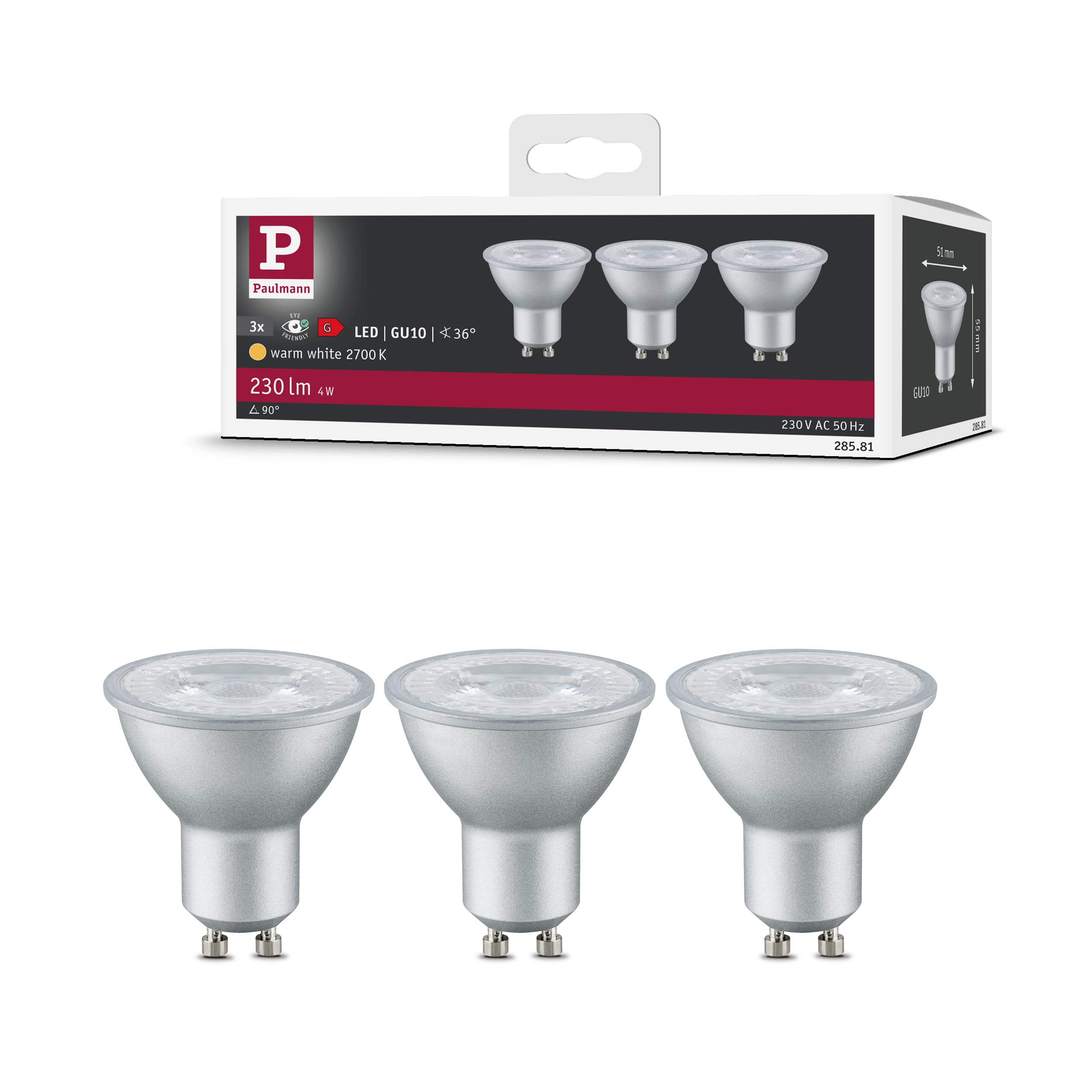 Paulmann Led Reflector Gu10 4W 2700 K 36° X3