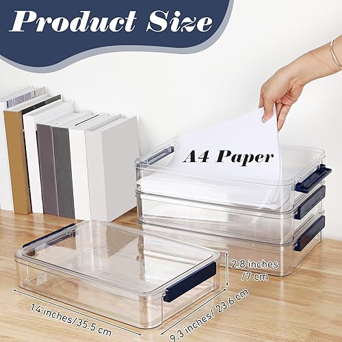 Miniatura 2 de 4 cajas de almacenamiento de archivos de 14 x 9.3 x 2.8 pulgadas, cajas de almacenamiento de plástico con tapas, estuche transparente para álbumes