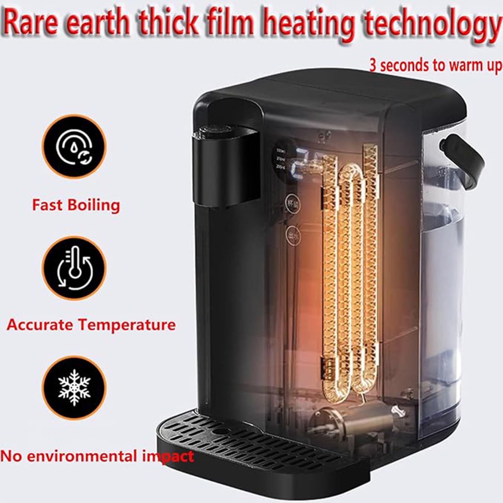 Dispensador instantáneo de agua caliente, pantalla táctil inteligente 3s Calor instantáneo, 12 niveles de temperatura del agua, 3L de gran capacidad para cocinas, dormitorios, vehículos recreativos, s