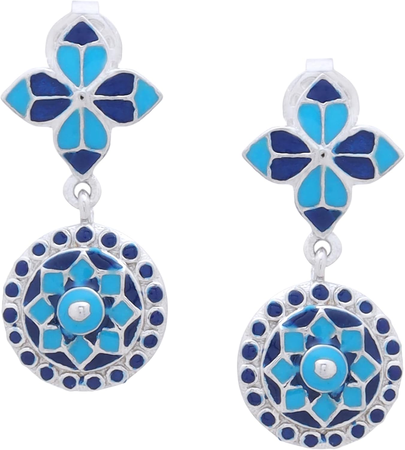 Azure Rosette Circlet Drop Earrings in Blue, Brass Jewelry Gifts for Her - Image 7