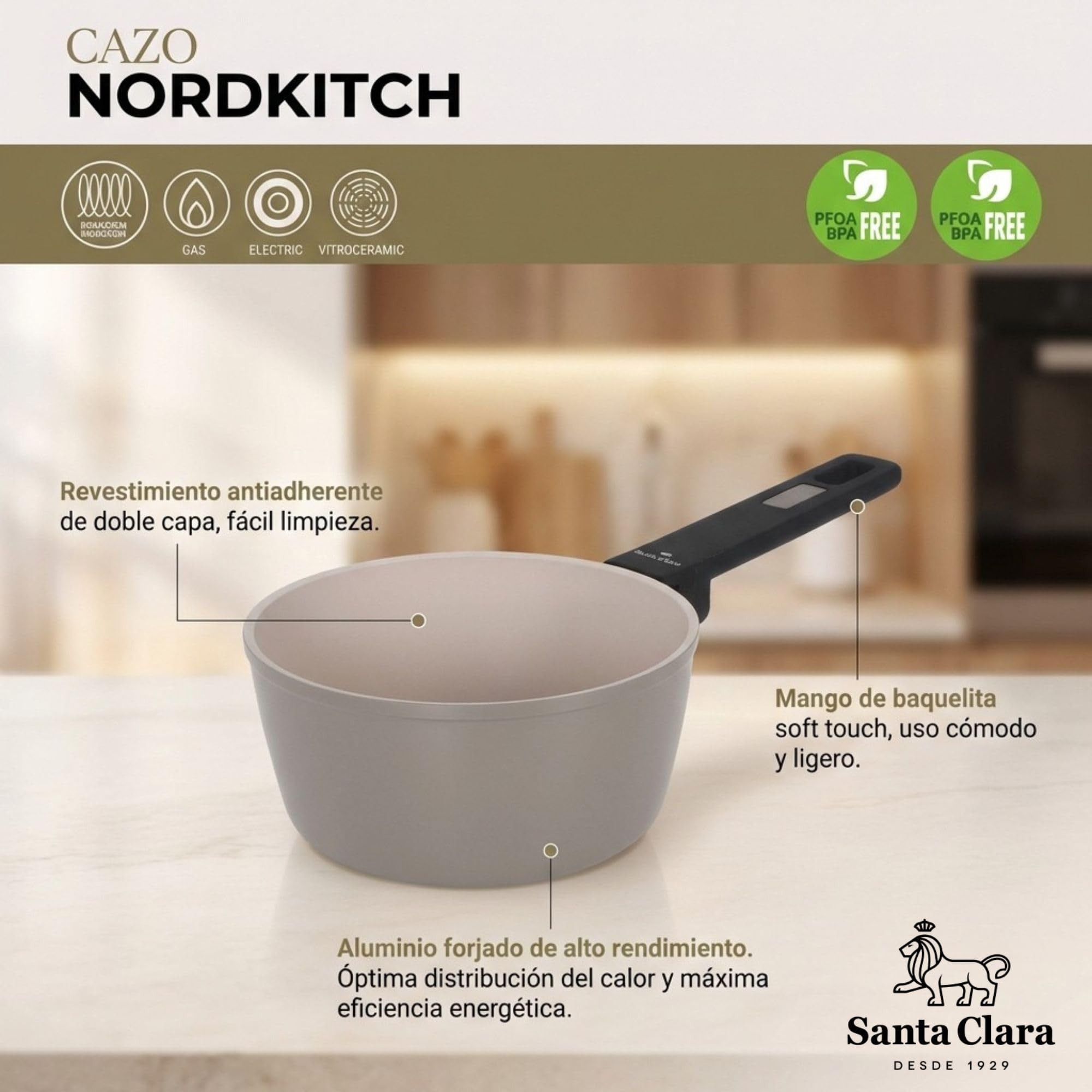 INDE SANTA CLARA | Cazo 16 cm Nordkitch aluminio forjado, cazo cocina antiadherente doble capa, full induction, apto para inducción, gas, vitro y eléctrica, ideal para salsas y calentar leche — view 4