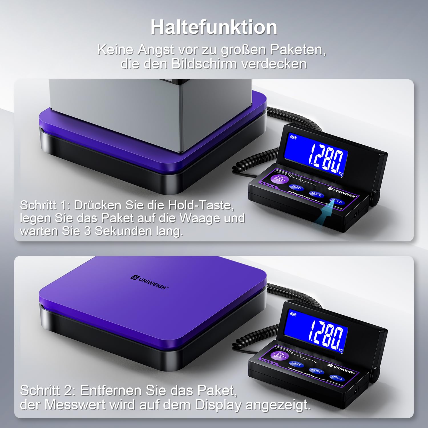UNIWEIGH Digitale paketwaage bis 50kg/0.1oz Präzise,Postwaage mit 5 Einheiten/LCD/Tara/Hold Funktion,Auto-Off,Versandwaage für Pakete Small Business/Mail Scale,Inklusive Batterie & USB Power