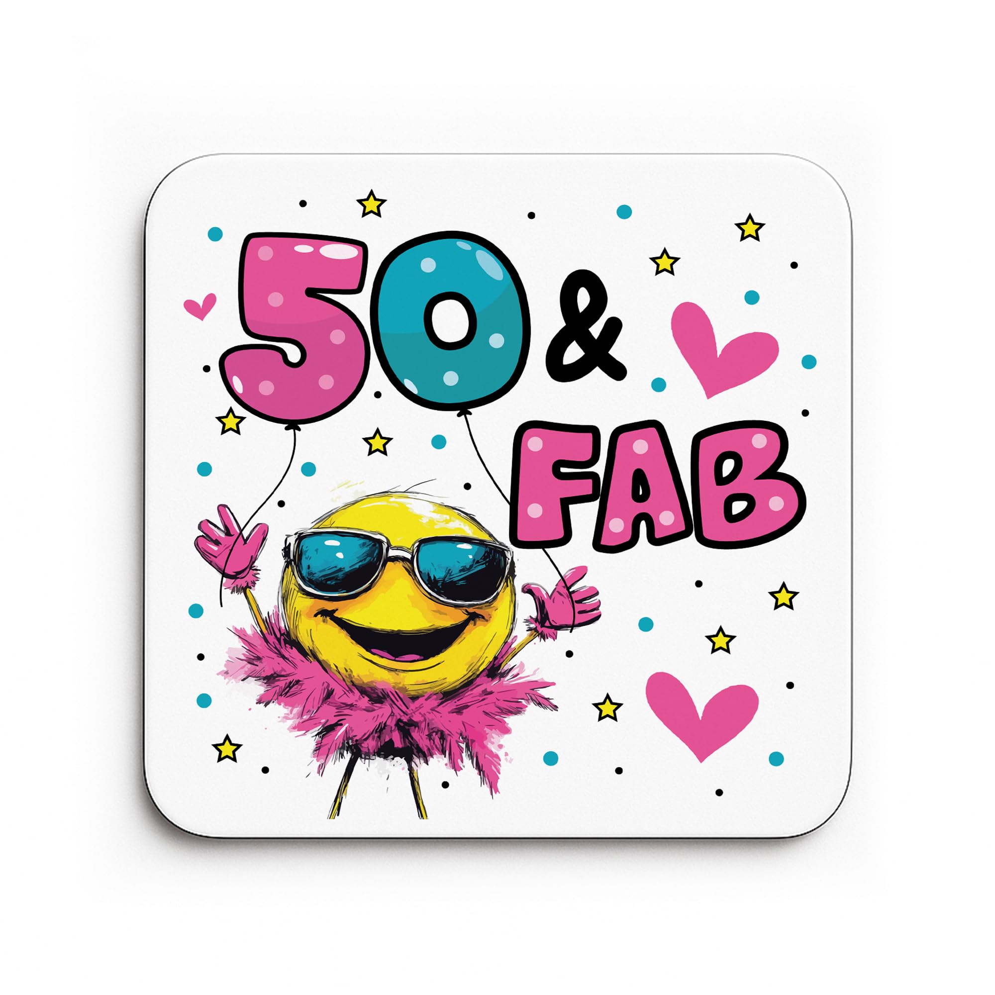 Red Ocean Funny 50th Birthday Gift For Women 50 AND FAB Coaster Gifts For 50th Birthday Mum Daughter Sister Auntie Best Friend Decoration Present Women