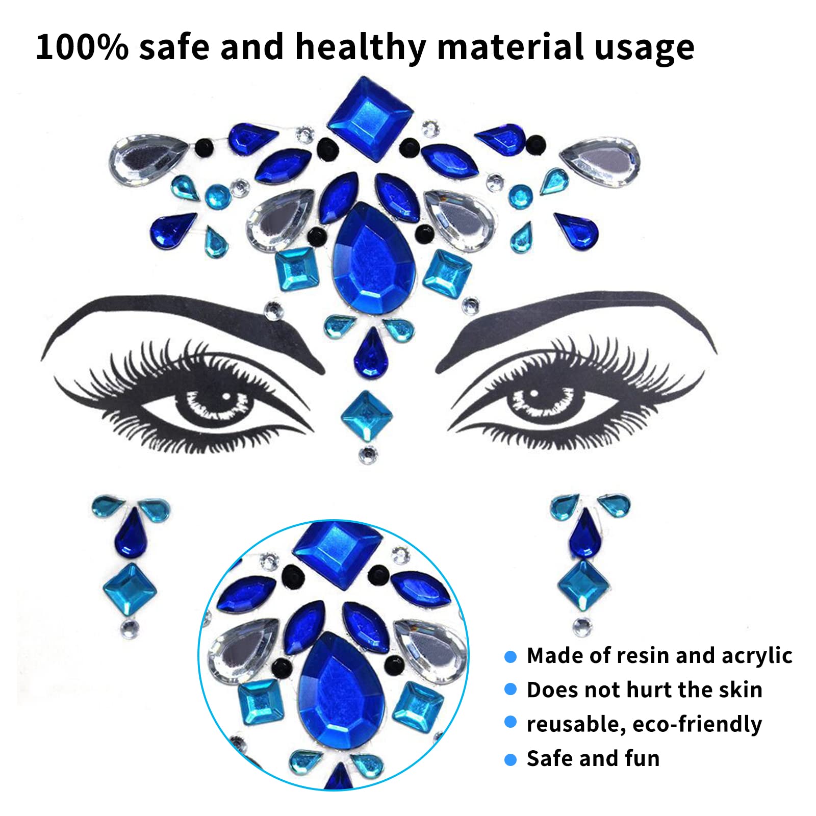 Gemme Viso, 9 Set Strass Viso, Strass Adesivi, Brillantini, Adesivo in cristallo per gioielli per faccia glitter, Viso Adatto per Festival Musicali Carnevali Spettacoli di Festa