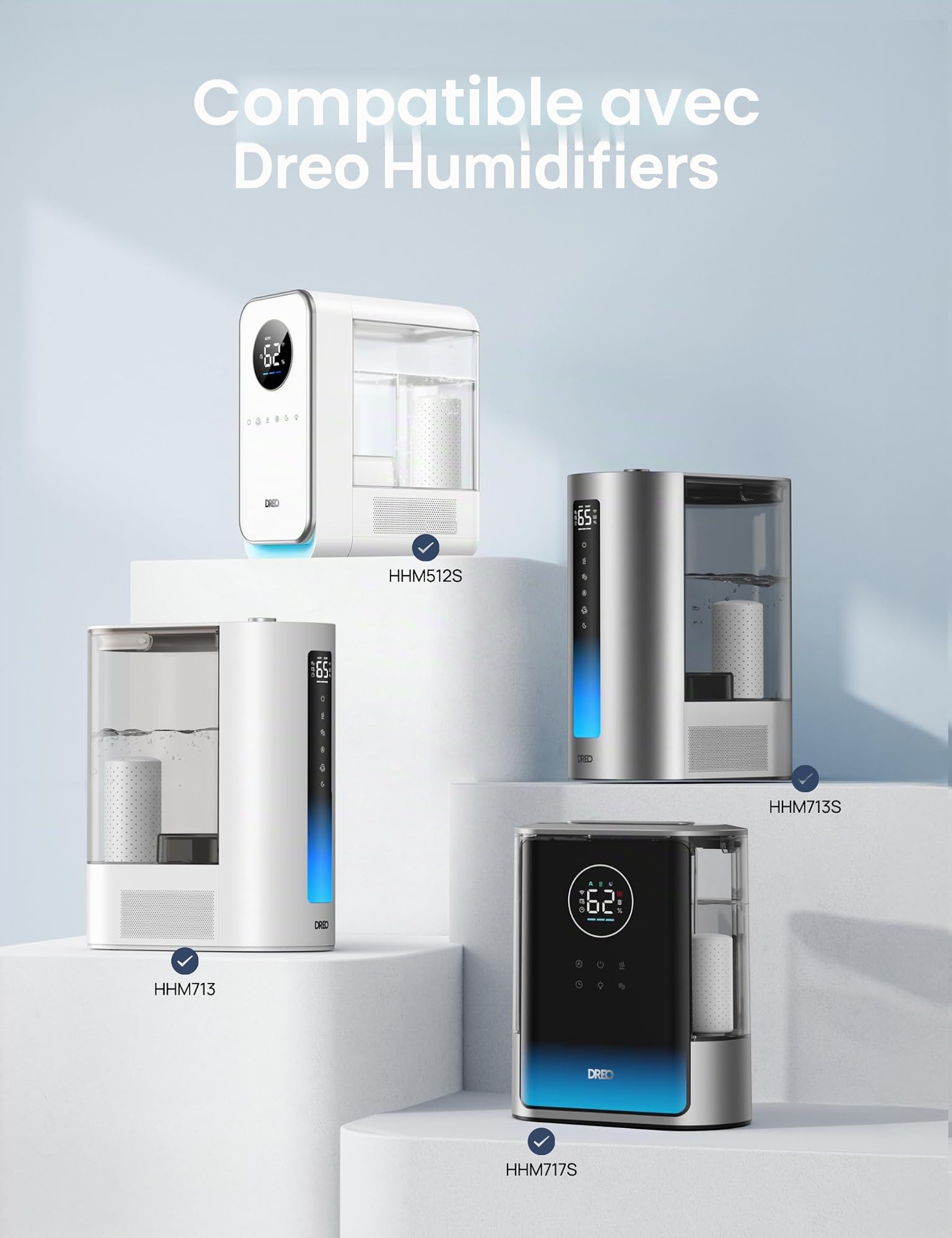 Dreo Lot de 3 cartouches de déminéralisation pour humidificateurs, compatibles avec humidificateurs Dreo HM512S/713/713S, empêche l'accumulation de minéraux, filtre l'eau dure, élimine la poussière