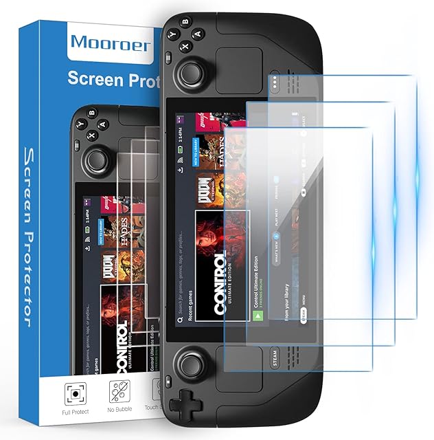 Mooroer [3 Packs] Screen Protector for Steam Deck Accessories,Deluxe Edition Tempered Glass Film for Valve Steam Deck, High Sensitivity/Anti-Scratch/Bubble-Free,Glass Film for Steam Deck Console