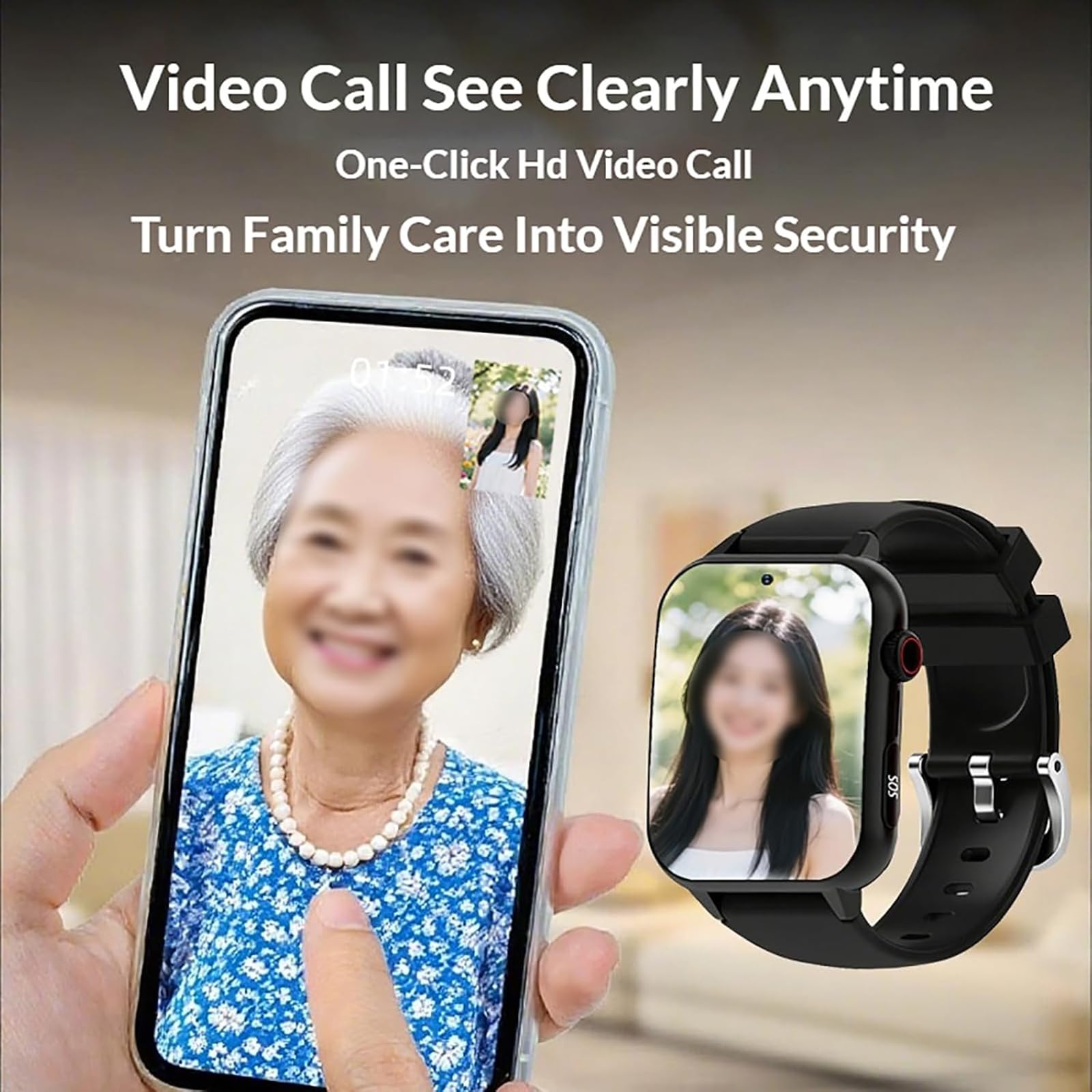 Orologio intelligente con rilevamento di cadute per anziani, chiamate bidirezionali, localizzatore GPS, allarme SOS medico, impermeabile IP67, monitoraggio della salute per la sicurezza degli anziani
