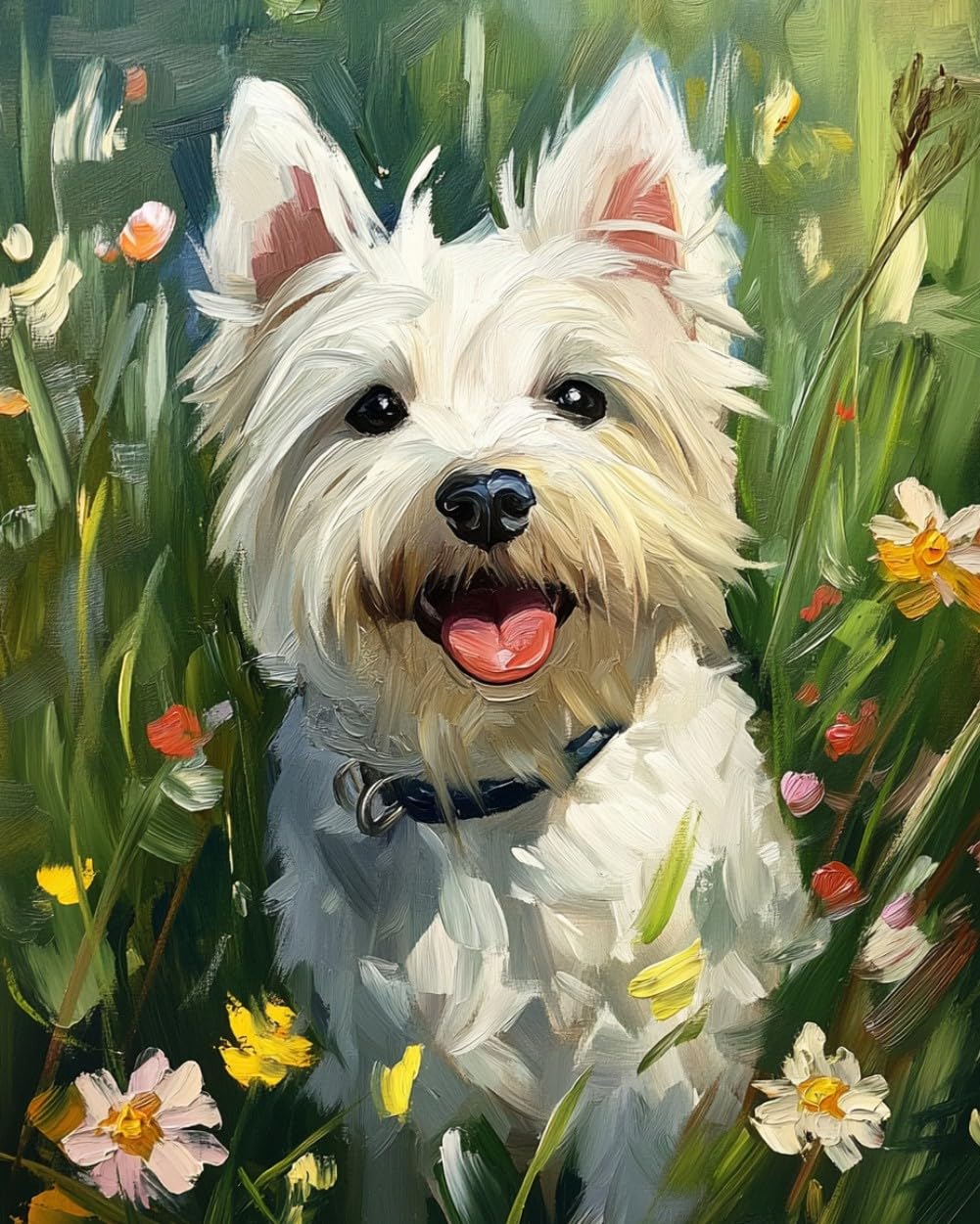 WANMIU DIY Paint by Numbers Flame West Highland White Terrier in the Flowers with Paint Brushes and Acrylic Painting Kit 16x20 Inch for Kids and Adults Beginner Gifts