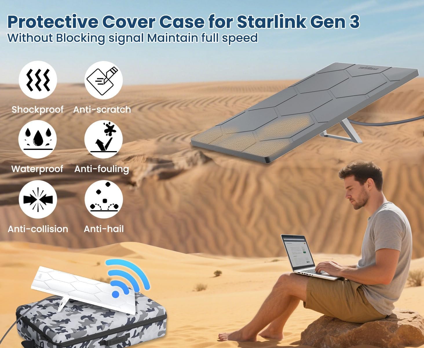 Silicone Protective Case for Starlink Gen 3 Standard Satellite Dish, Waterproof, Anti-Hail, Dustproof, Hexagonal Design, Quick Install, Compatible with Starlink Standard Gen 3 (Gray)