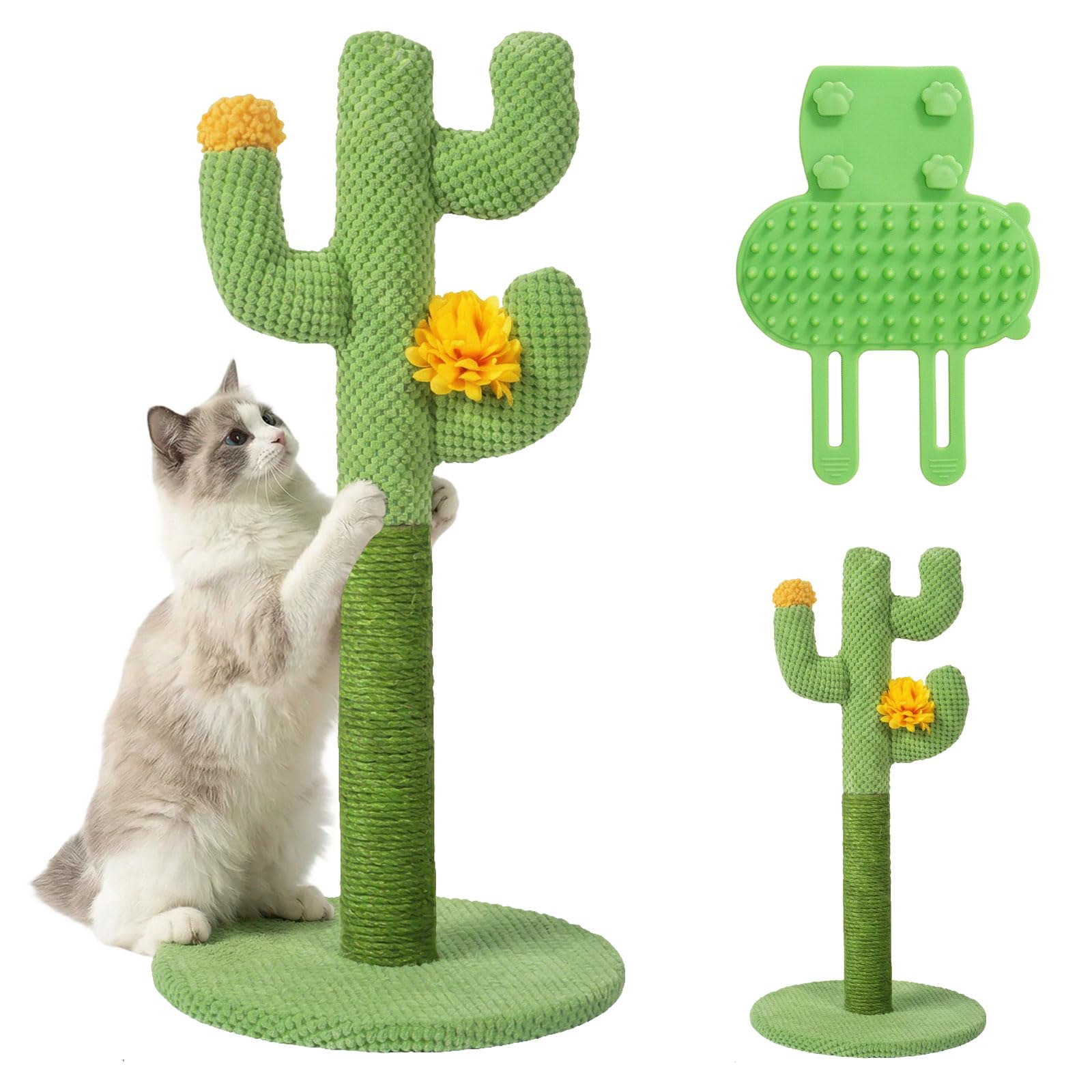 Cat Scratching Post for Indoor Cats – Cactus Scratch Post Large Kitten Scratching Post Sisal Rope Covered 62cm Cat Post, Sturdy Claw Scratcher Interactive Fun Exerciser, Stable Base