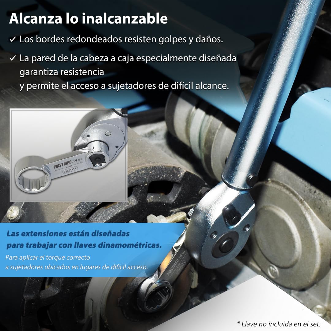 FIRSTINFO F3451A Juego de adaptadores de par métricos de 12 puntos con boca de estrella accionamiento de 3/8 pulgadas 10 piezas en acero cromo vanadio con bandeja de espuma EVA y estuche de transporte