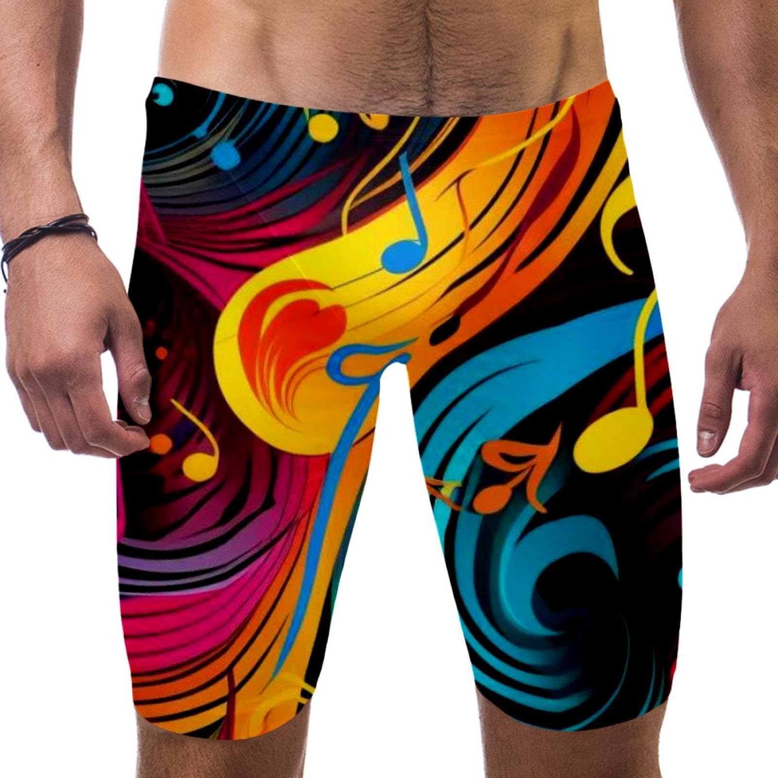 Colorful Music Notes Swimsuit for Men & Boys,Competition Lap Swim Suit, Square Leg Endurance Training