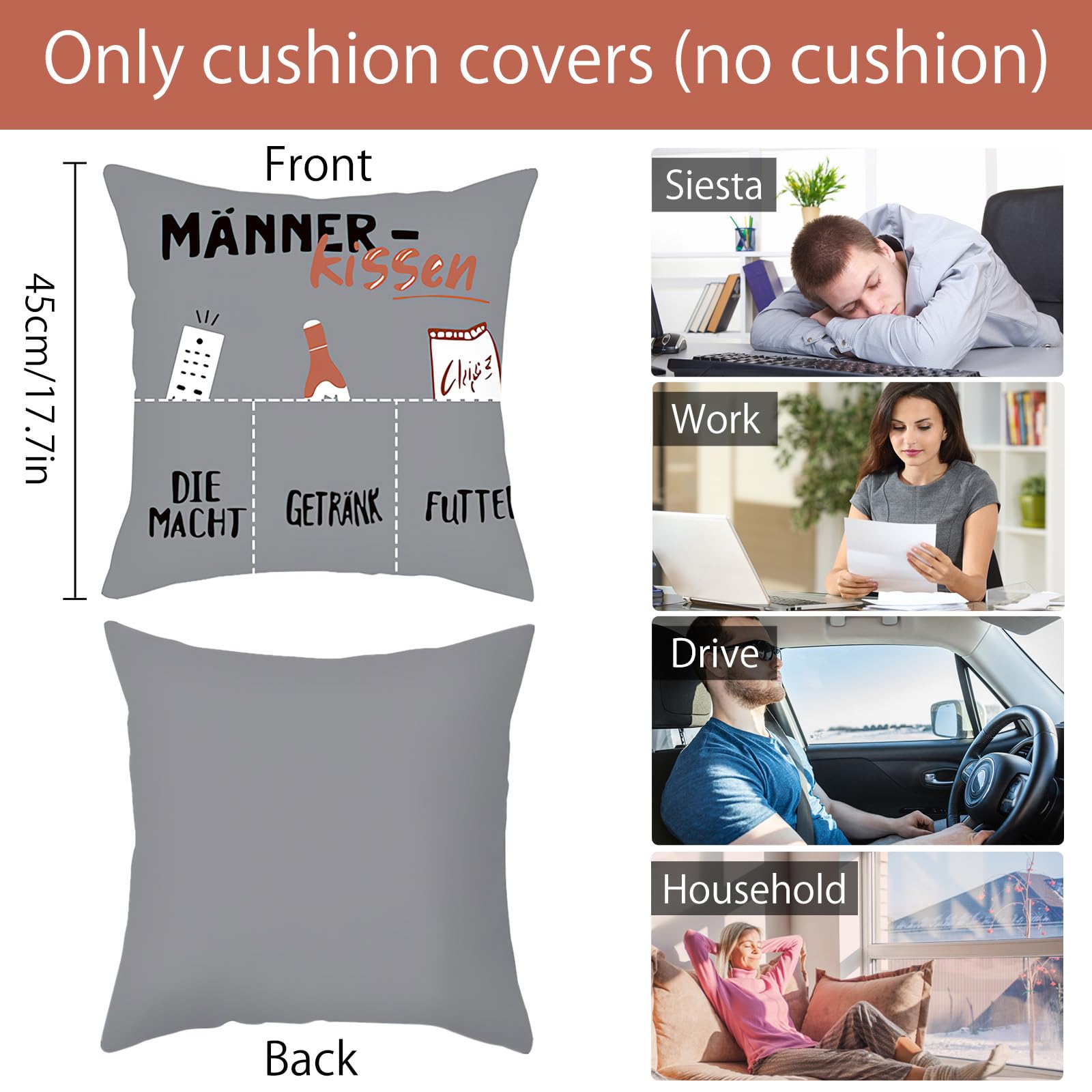 Cuscino Decorativo Originale Con Tasche 45x45 Cm: Idea Regalo Uomo Per Compleanno, Festa Papà, Natale (Grigio)