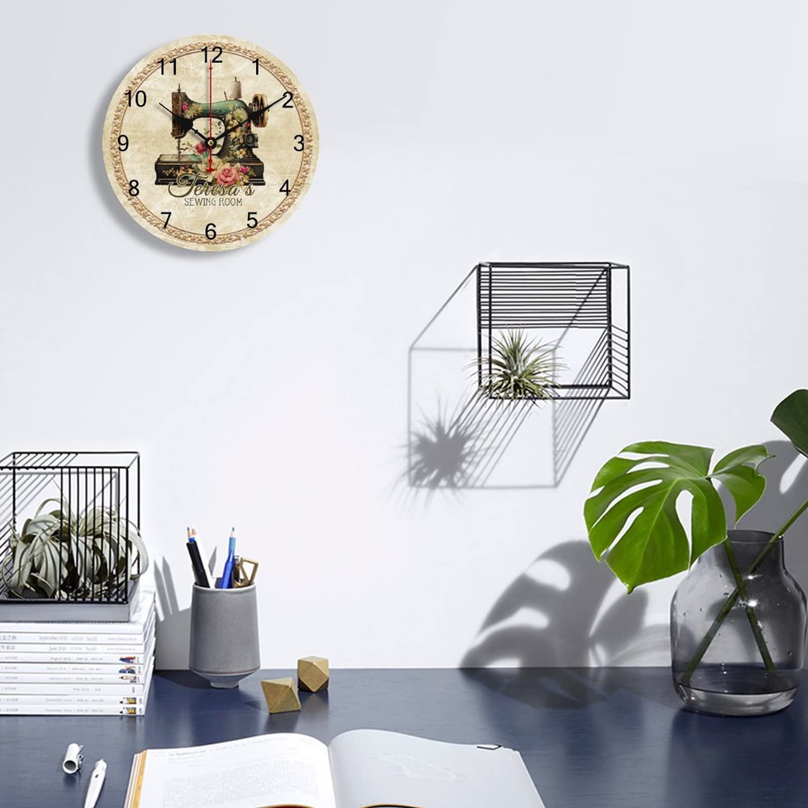 LetusZhogo Personalized Sewing Room Wall Clock Rustic Wood Clock 12 Inch Silent Non-Ticking Quartz Battery Operated Clock for Living Room Kitchen Bedroom Farmhouse Home Decor Birthday Wedding Gift