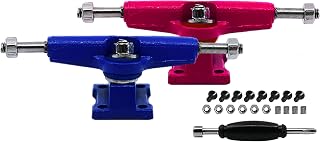 Teak Tuning Fingerboard Spacer Trucks with Standard Tuning, Varsity Show - Pink and Blue - 32mm Width - Tuned & Assembled