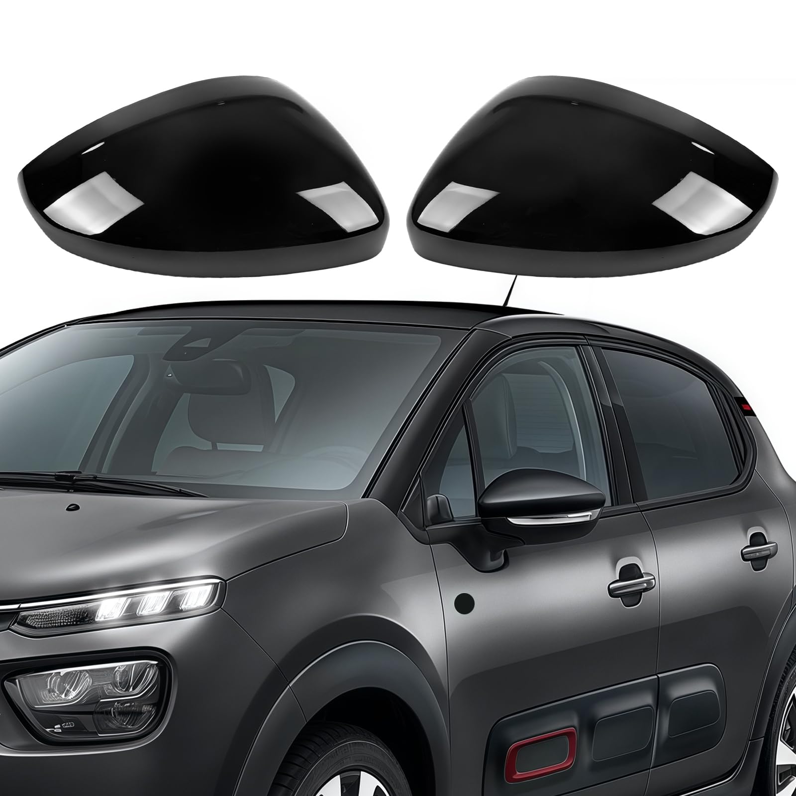 Cappuccio Dello Specchietto Retrovisore Sostituzione per Citroen C3 2016-2023, Cappucci per Specchietti Retrovisori Cromati Copri Specchietto Retrovisore Automatico (Nero)