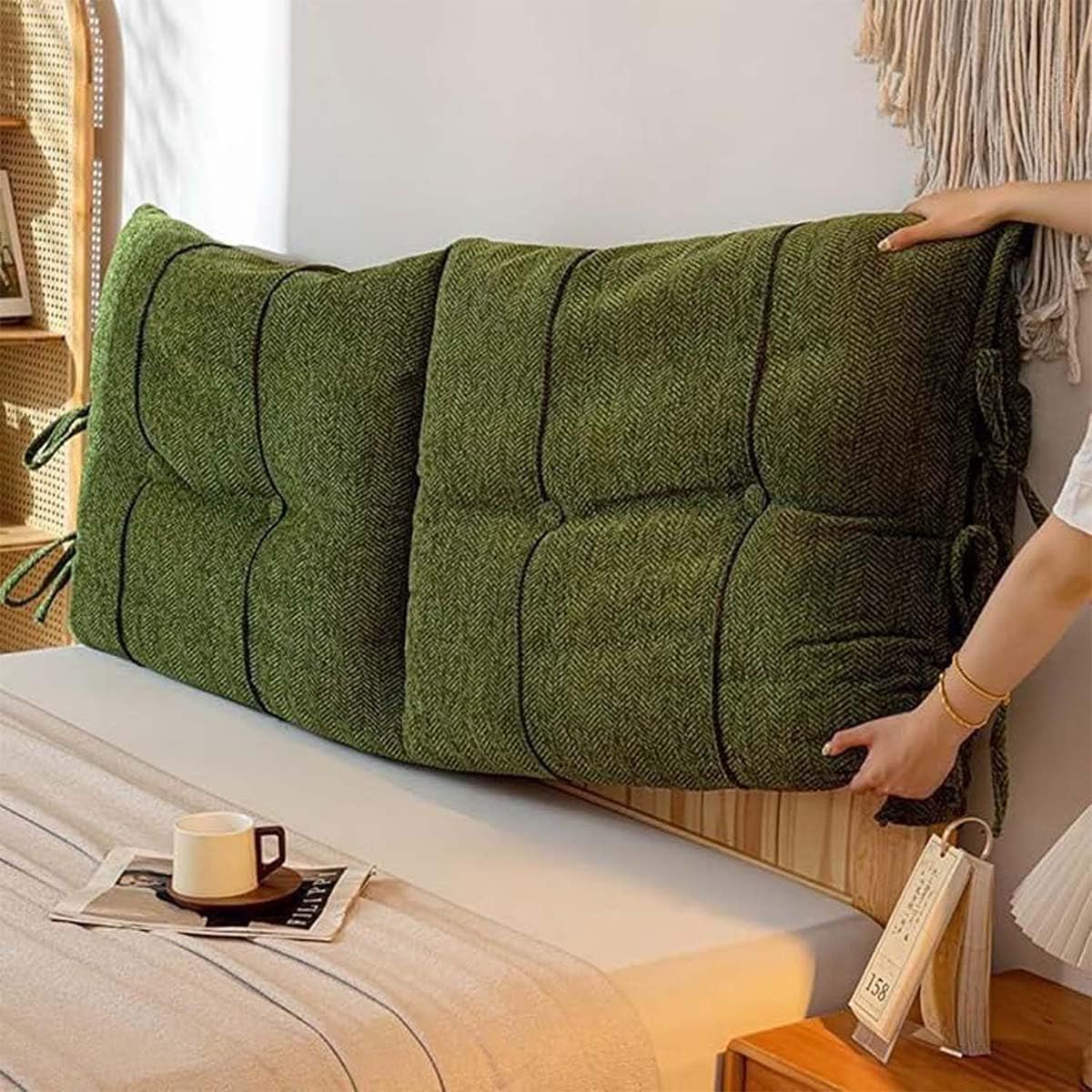 Housse de tête de lit avec coussin en mousse et attaches (150 x 60 x 10 cm, gris) | Coussin de tête de lit confortable pour lit king size, queen size, double, simple, cadre en métal
