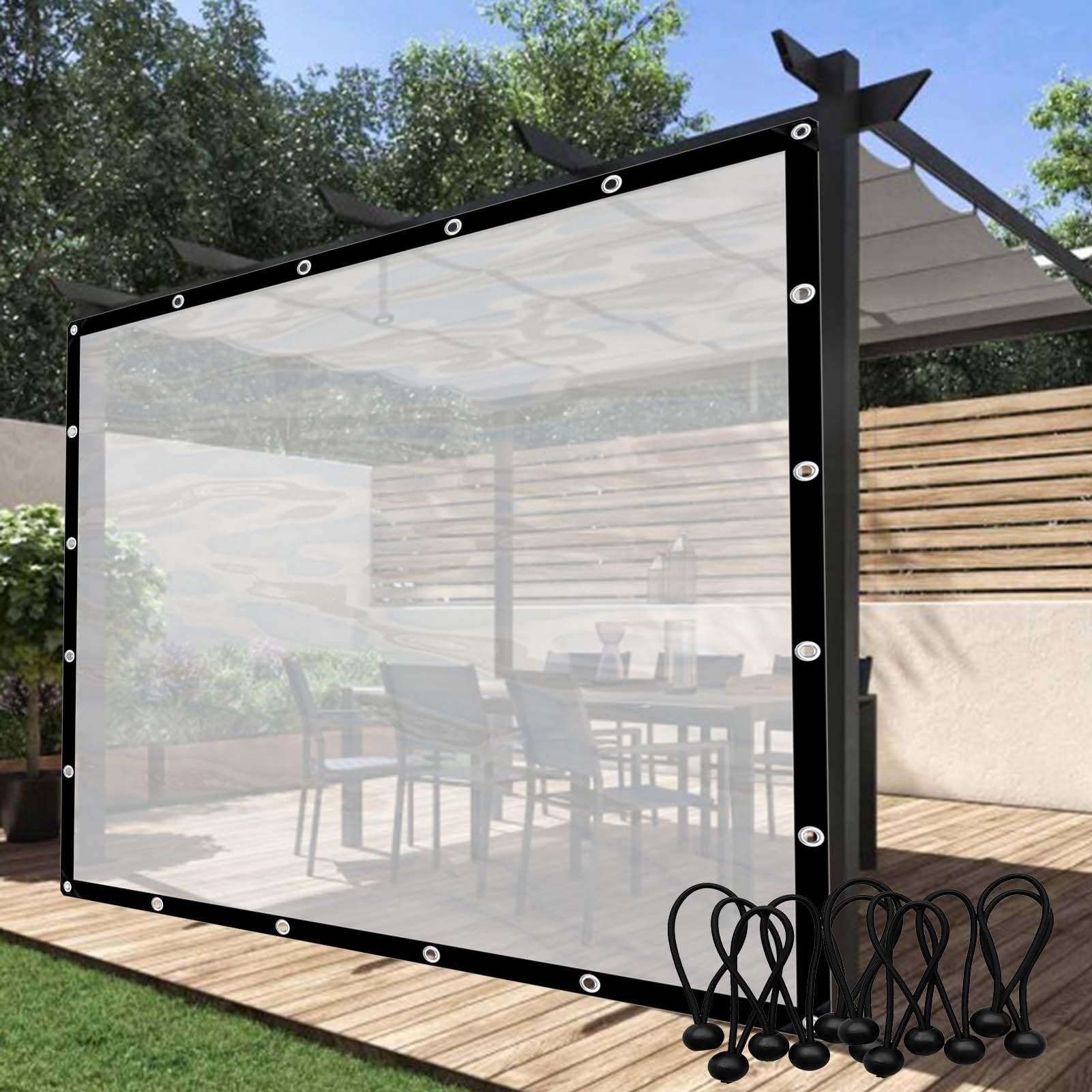 Bâche transparente imperméable en PVC avec œillets 3x4,5m pour fermeture de terrasse et pergola
