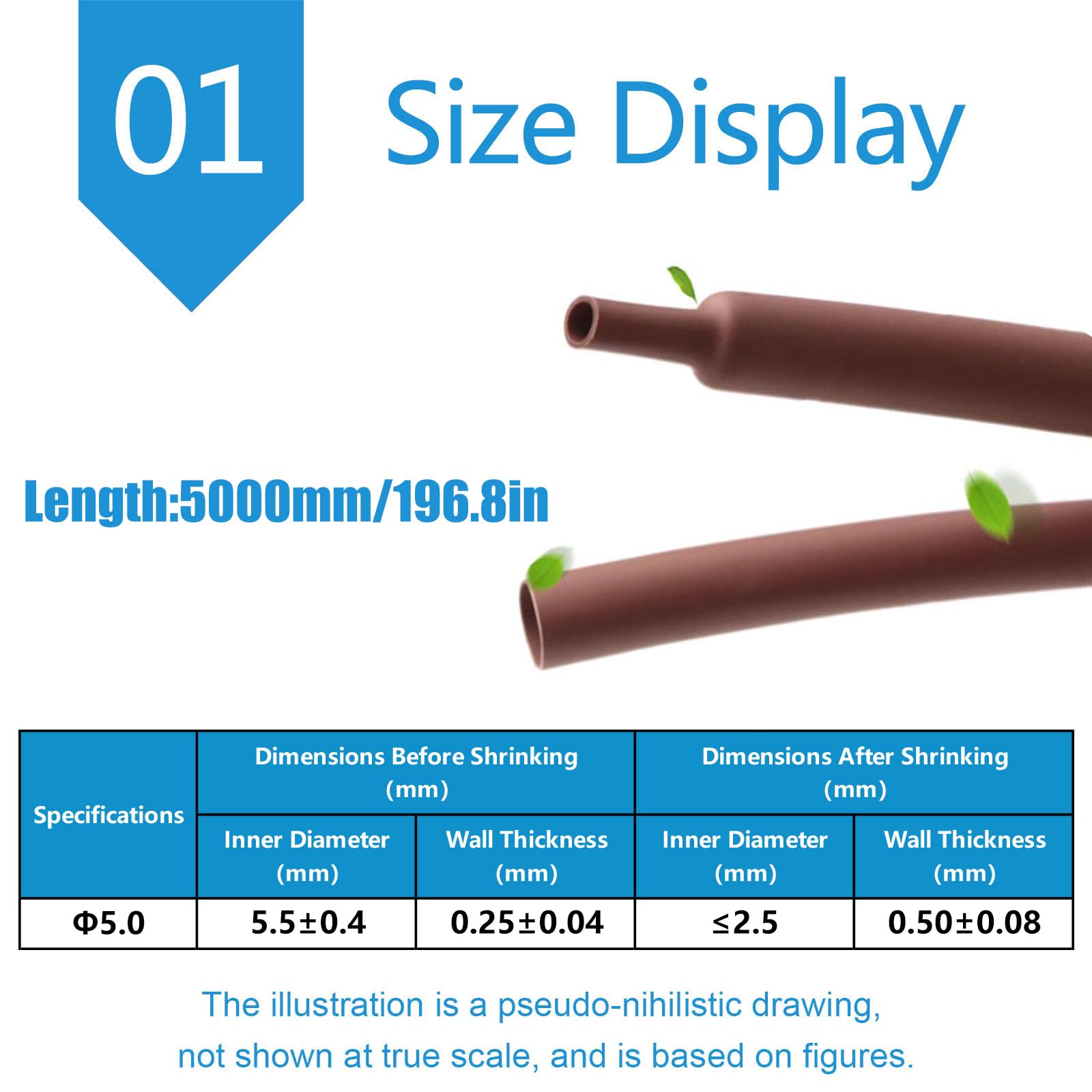 Tubo termorestringente in PE, 5 m, marrone, 1-6 mm, rapporto 2:1