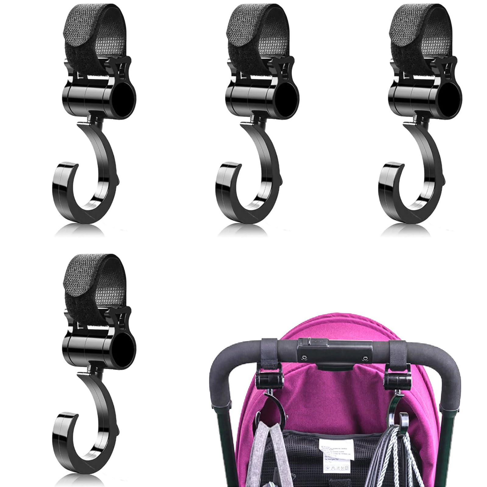 Amazon | DEVENTORZ 4個ベビーカーフック マジックテープ式