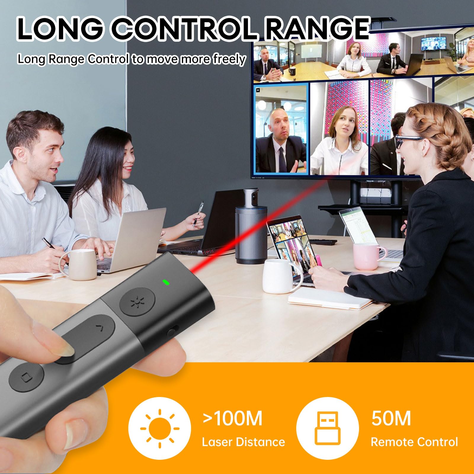 Telecomando per presentazioni wireless ricaricabile di alta qualità | Connettività a 2,4 GHz, portata di 30 m, puntatore luminoso, ricevitore USB, compatibile con PC/Mac/Android - Ideale per presentaz