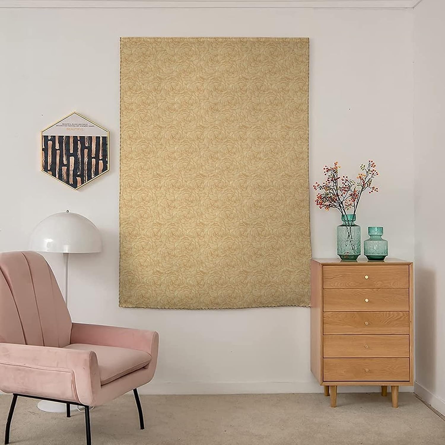 Self Adhesive Portable Blackout Curtains, Abstract Room Darkening Curtains, Floral Abstract Art Nature Nouveau Style Print Temporary Blackout Blinds,59W x72L Inch, for Bathroom Living Room Bedroom