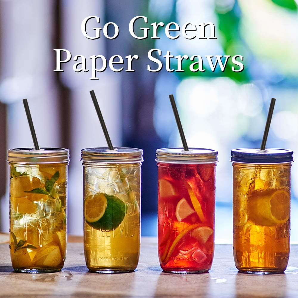 Go Green 6000PCS(150 Per Pack) Black Paper Drinking Straws, 8mm Individually Long Wrapped Disposable Smoothie Paper Straws, Eco Friendly Biodegradable Drinking Straws, Party Decoration Supplies