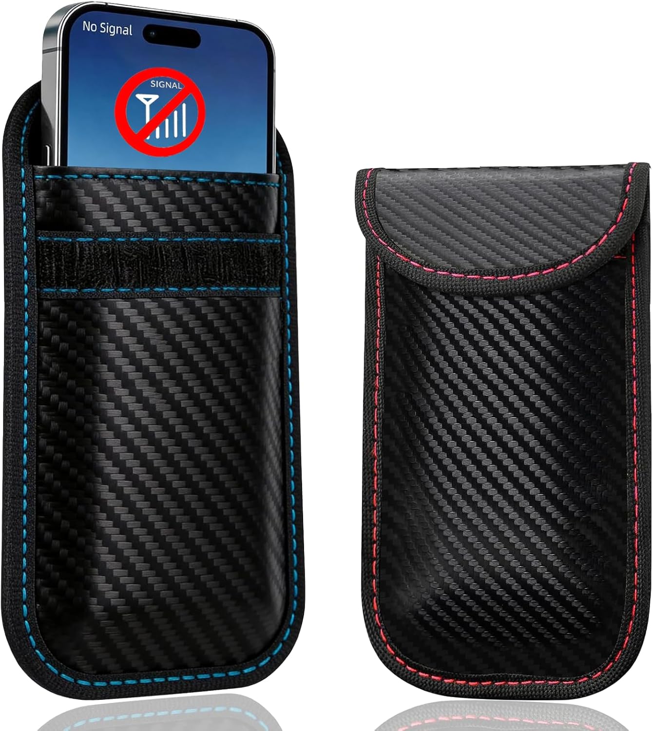 Faraday Bags For Phones,Faraday Phone Bag,Go Dark Bags For Cell Phones,Carbon Fiber Surface Signal Blocking Pouch, Car Key/Wifi/Rfid/Gps Signal Blocker With Red Blue Stiching