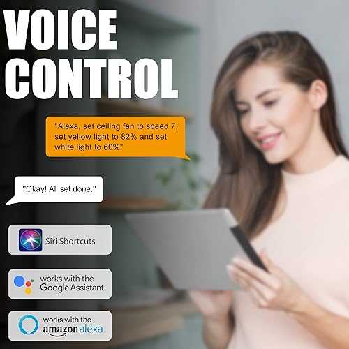 Miniatura 3 de CEME Ventilador de techo moderno de montaje empotrado, 48 pulgadas, motor de CC silencioso de 10 velocidades, control inteligente, luz LED de 1915