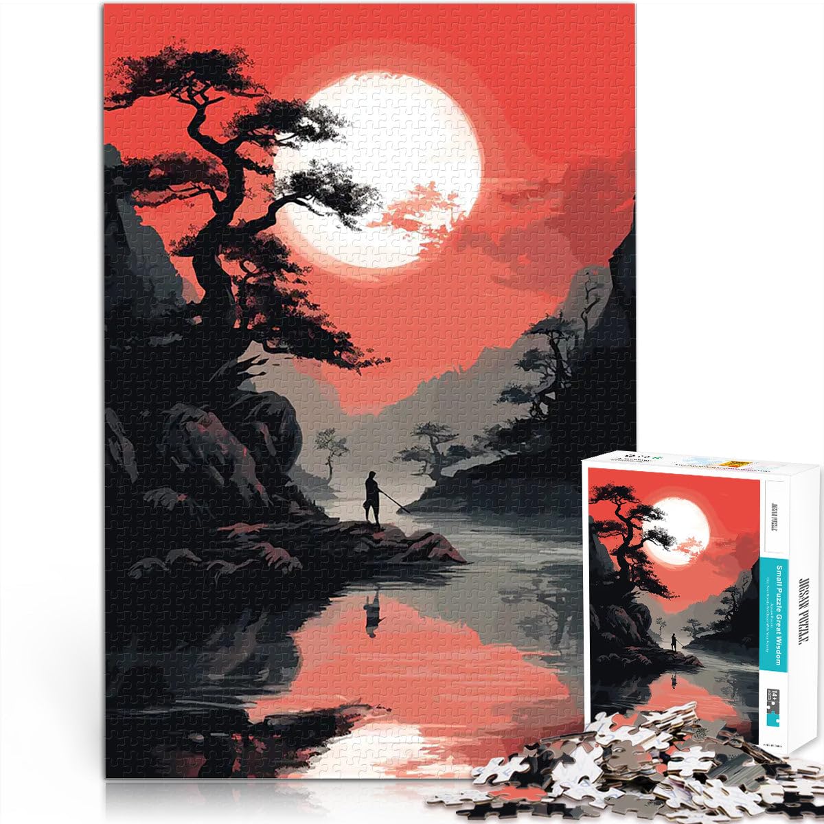 1000 Pieces Jigsaw Puzzles for Adults Japanese Red Black Art Familienaktivität Geeignet für die Schreibtischdekoration75x50cm — image 1